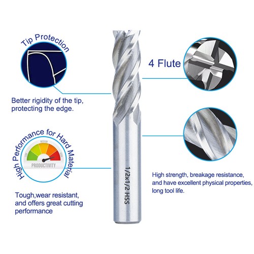 8 Set End Mill 4 Flute Milling Cutter HSS Straight Shank Drill Bit 1/16"-1/2''