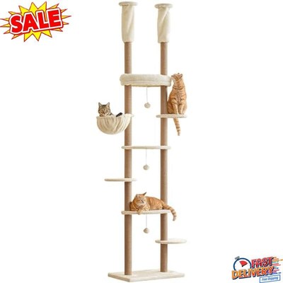 Adjustable Height Cat Tree W/ 7 Tier Hammock Scratching Posts Indoor Cat Tower