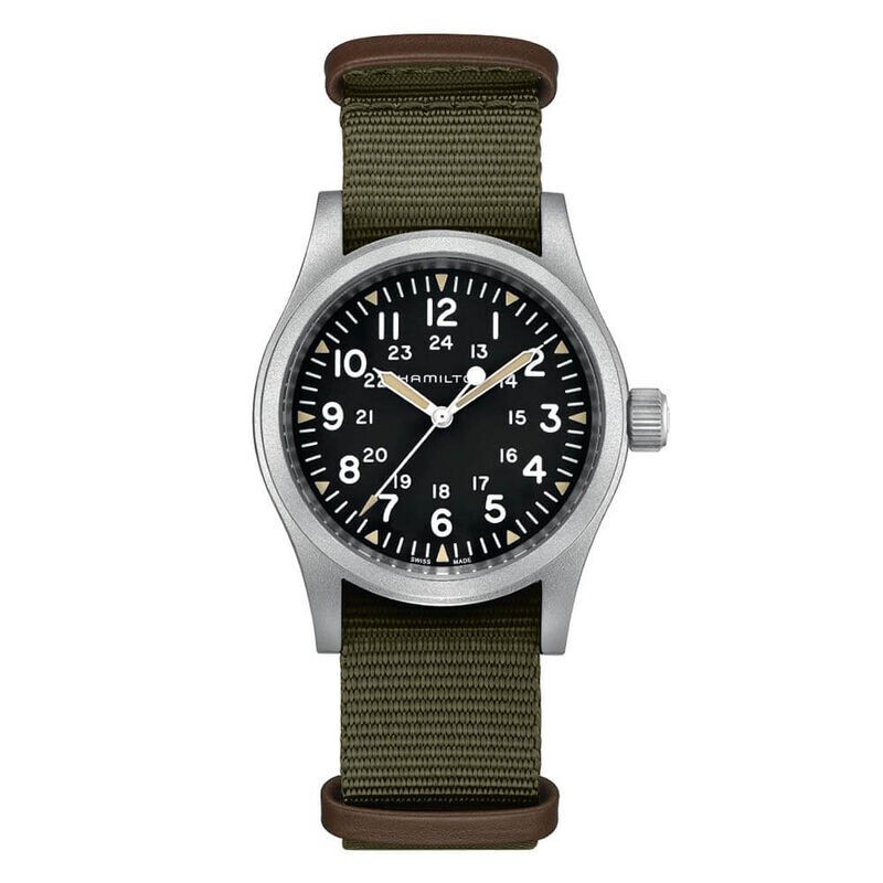 Pre-owned Hamilton Khaki Field 80 Hour Mechanical 38mm Black Dial Nylon H69439931