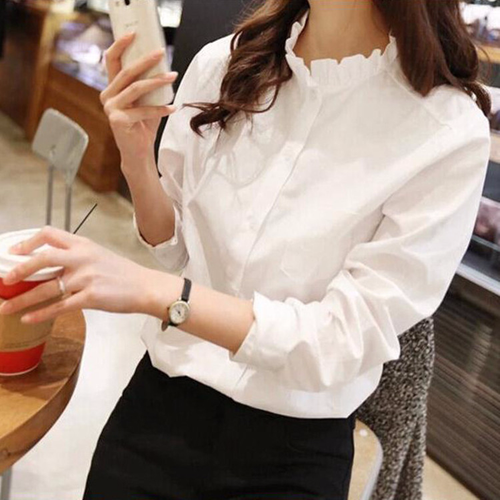 femme ébouriffé col chemise boutonnière manches longues en vrac
