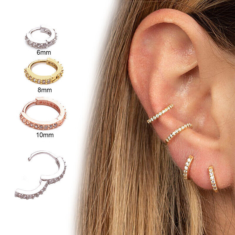 Colored Zircon Ear Hoop Earing Ring Round Cartilage Helix Piercing Women Jewelry