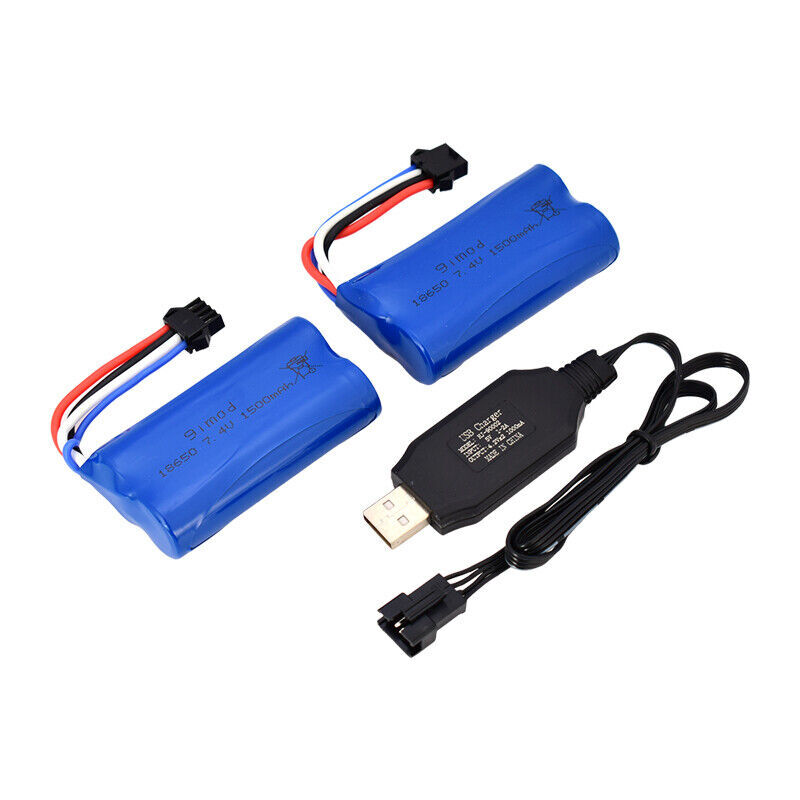 2x 7.4V 1500Mah Li-ion Battery SM-4P plug/USB Charger for UDI902 2.4G RC Boat