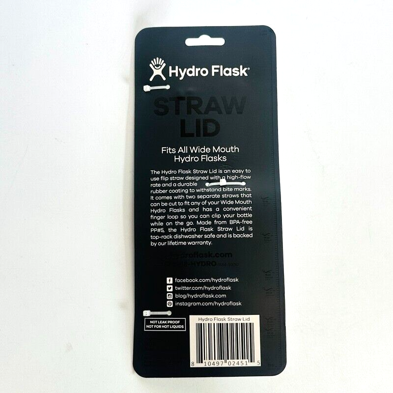 Hydro Flask Wide Mouth Straw Lid w/ 2 Straws Black BPA-Free Dishwasher Safe NEW