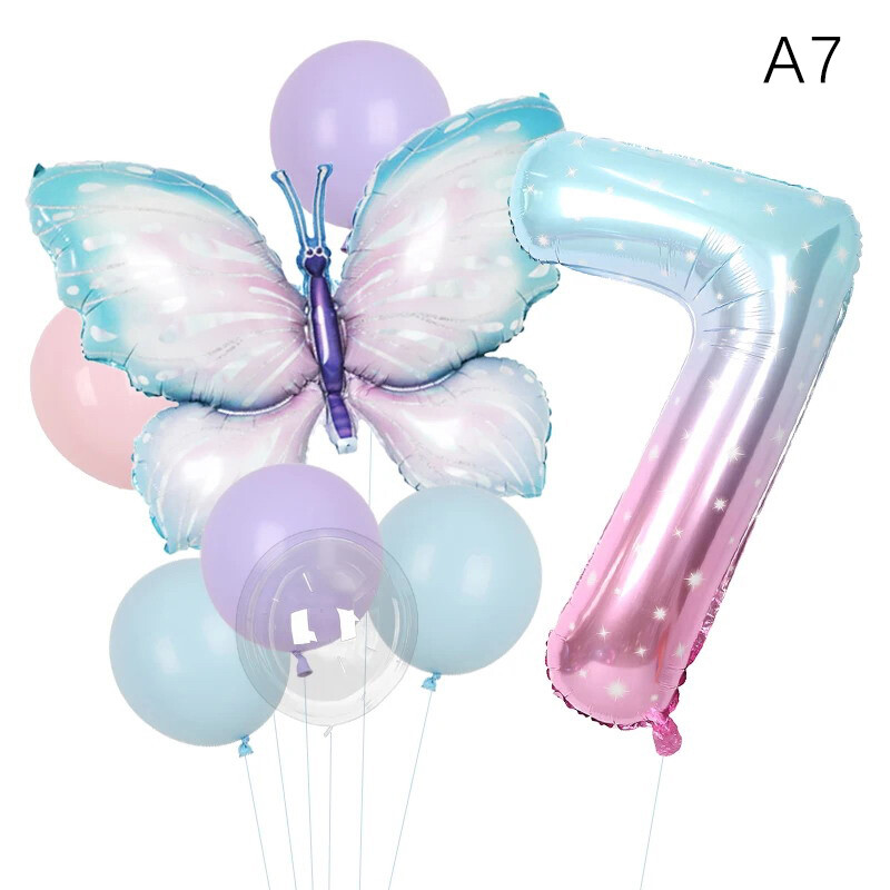 8pcs 40 Inch Gradient Butterfly Balloons - Large Mylar Foil Balloons For Birthday & Wedding Decor