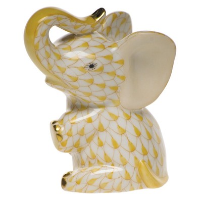 HEREND BUTTERSCOTCH FISHNET BABY ELEPHANT SITTING FIGURINE #VHJ-15511 BRAND NIB