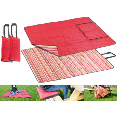 PEARL 2er-Set 3in1-Multi-Picknickdecken mit Sitzkissen & Zudecke, 150x130 cm