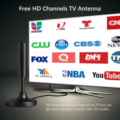 HDTV Digital TV Antenna 4K 1080P Free HD Channel 10FT Cable Long Range Indoor