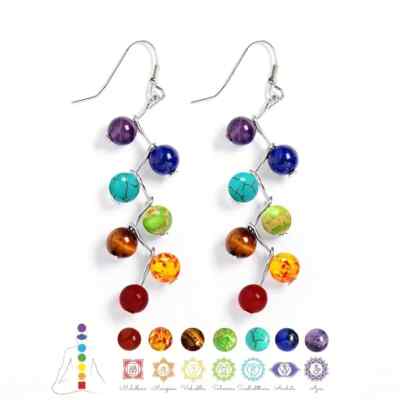 7 Chakra Healing Earings Reiki Silver Toned