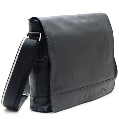 TIDING MEN'S NAPPA LEATHER BLACK SATCHEL SHOULDER MESSENGER BAG DOCUMENT 13" LAPTOP BAG