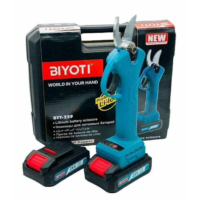 Forbice Da Potatura A Batteria Cesoia 26v 3.0ah Taglio 30mm 2 Batterie + Valigia