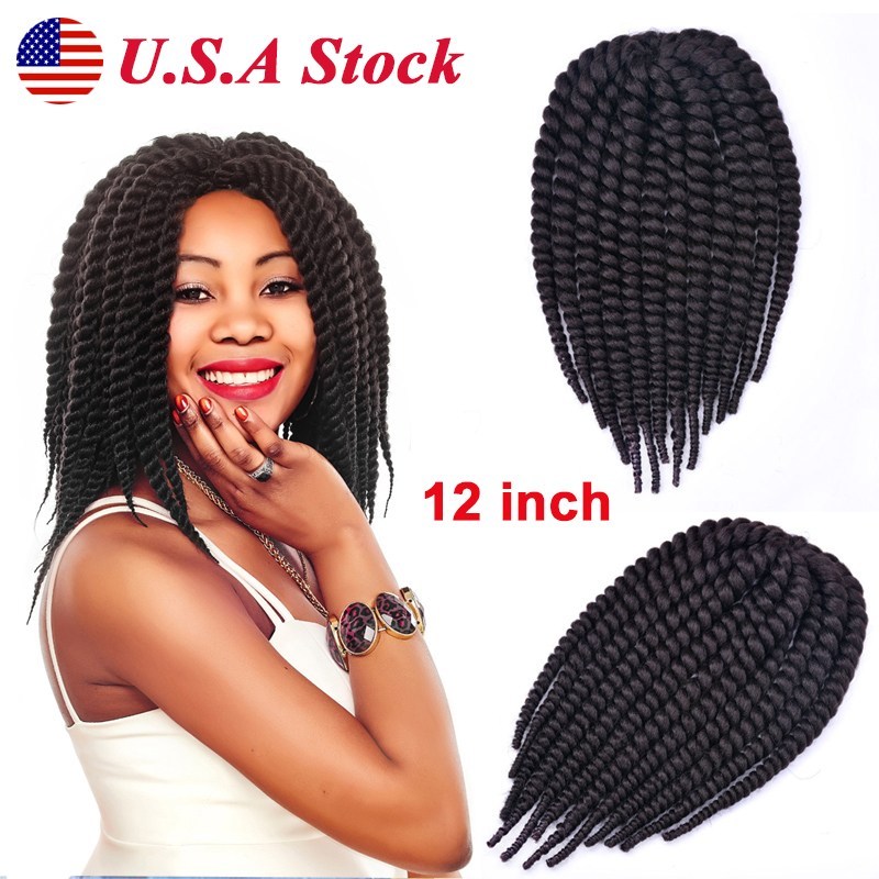 12 Black Havana Mambo Twist Crochet Braids Extensions Synthetic