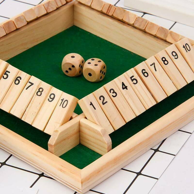 4 Players Shut The Box Dice Game Wooden Board Game for Kids Adults