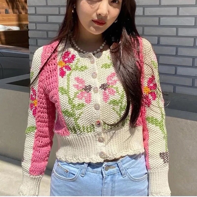 Floral Embroidery Cardigan Hippie Chic Vintage Flower