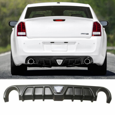 For 2012-2014 Chrysler 300 SRT Rear Diffuser Lip With Real LED Light Matte Black
