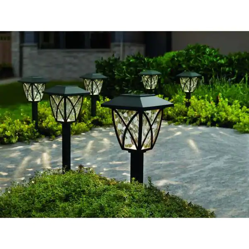 6 Pack of Crossed Beam Solar Black LED Pathway, Walkway, Sidewalk Lights