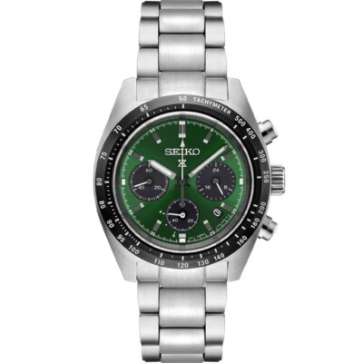 New Seiko Prospex Speedtimer Solar Chronograph Green Dial Men's Watch SSC933