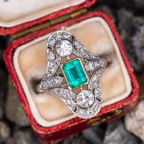 Elegant Two Tone Green CZ Cubic Zirconia Brass Women's Geometric Wedding Band