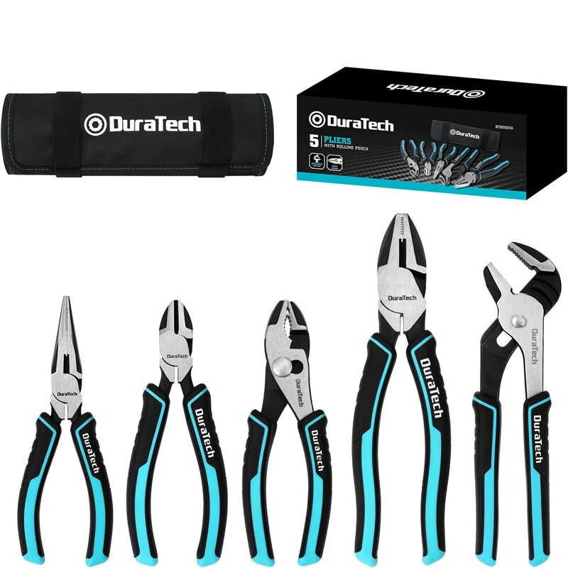 DURATECH 5PIECE Plier Set 8" Groove Joint Plier 6" Needle Nose Slip Joint Pliers