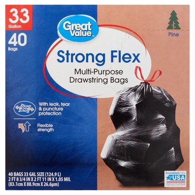 Great Value Strong Flex Multi-Purpose Trash Bags, 33 Gallon, 40 Bags