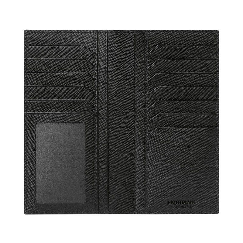 Pre-owned Montblanc Genuine  Sartorial Mens 12 Cc Natural Leather Wallet 113207 View Pocket In Black