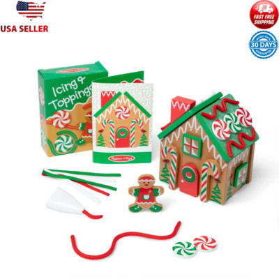 Wooden Gingerbread House Reusable Play Set For Kids Mess-Free Activity New
