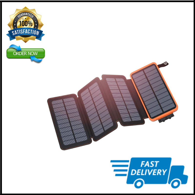 Solar Charger 25000mAh, Hiluckey Outdoor Portable Power Bank with 4 Solar Panels