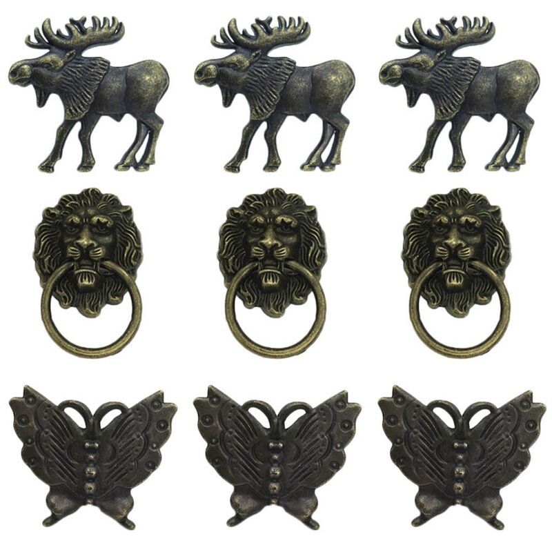 Vintage Animal Door Knobs Cabinet Drawer Pull Handles Lion Deer