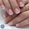Flower Press on Nails Short Square Fake Nails Ombre Nails Press ons with Design Reusable Artificial Nail Glossy Full Cover Glue on Nail Stick on Nails for Women Manicure 24Pcs