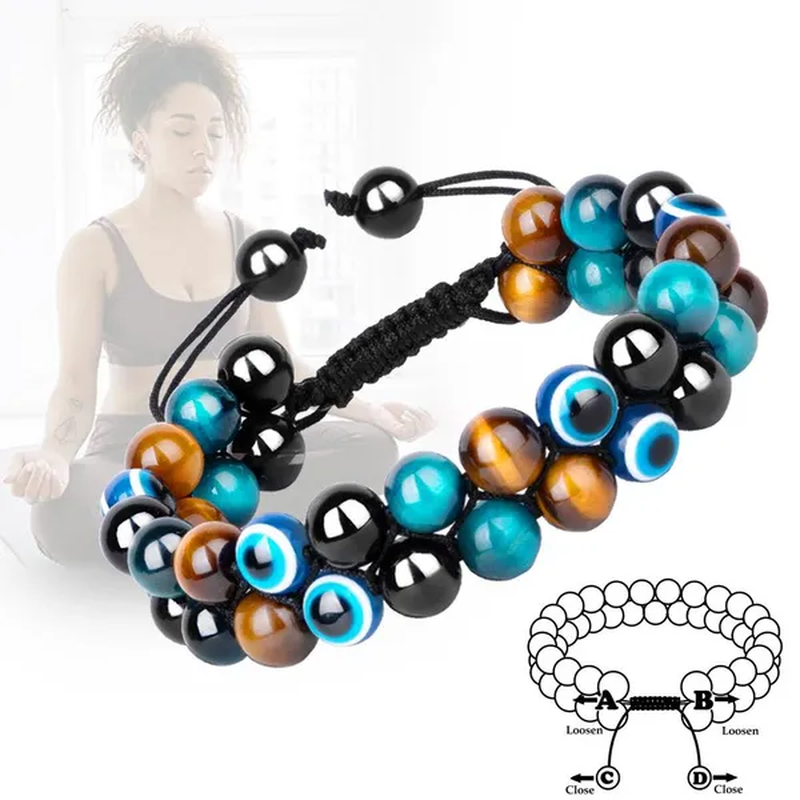 Tiger Eye Bracelet for Men Handmade Bracelets Quadruple Protection Obsidian Bead Bracelet 8Mm Evil Eye Healing Beaded Bracelets for Women Good Luck Gifts
