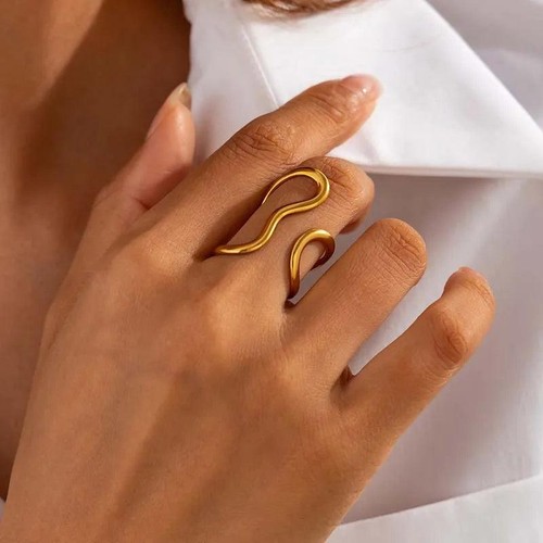 Adjustable Gold Stainless Steel Twisted Open Ring Women Geometric Jewelry 2024 T