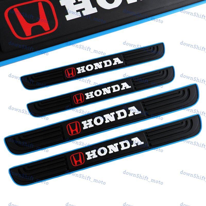 4pcs Blue Border Rubber Car Door Scuff Sill Cover Panel Step Protector For Honda