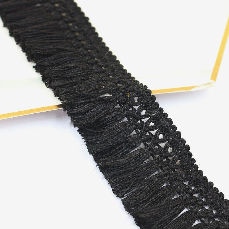 5M Black Fringe Curtain Trims Ribbon Tasseled Edge for DIY Upholstery Decors UK