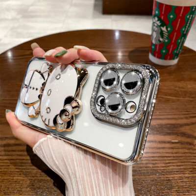 For iPhone 16 Pro Max 15 14 13 12 11 XR Luxury Bling Diamond Hello Kitty Case