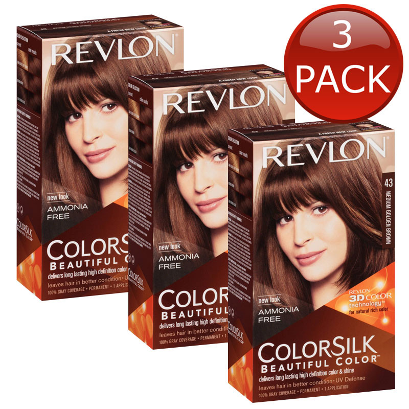 3 X Revlon Colorsilk Hair Dye 43 Medium Golden Brown Shade Colour
