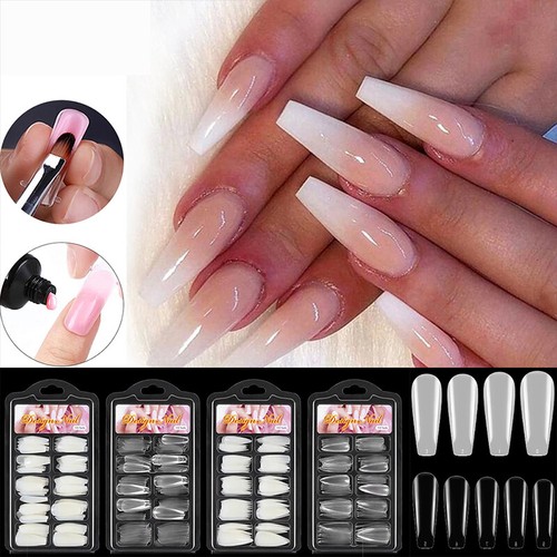 100 Stück Nagelschablonen Set – Transparent & Naturfarben, Rund & Balletto, Inkl. Nummeraufkleber 1-100