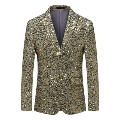 Men's Shiny Sequin Suit Blazer Dress Jacket Dinner Party Prom Coat Top Smart