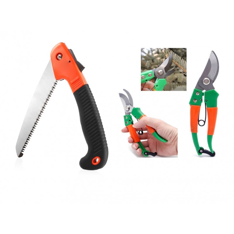 Set 2 Pezzi Sega A Mano Pieghevole + Cesoie Forbici Forbice Giardinaggio dfh