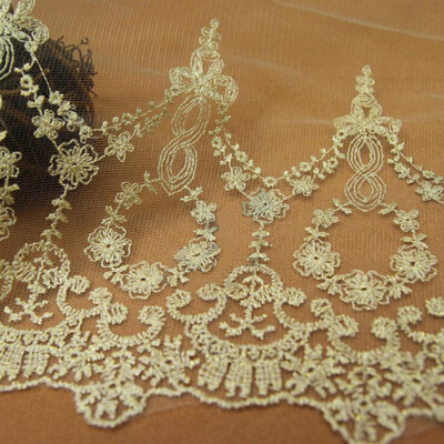1 Yard Gold Lace Trim Embroidery Bridal Wedding Dress Sewing Mesh Tulle Craft 