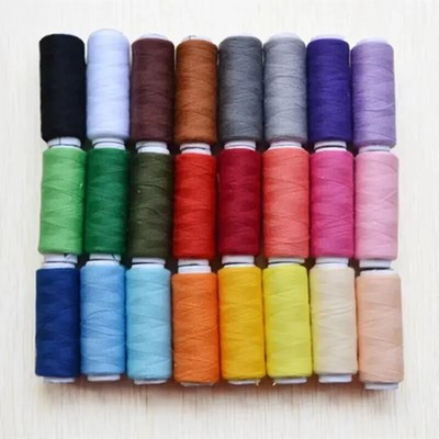 24 Color Sewing Thread 100 Polyester Yarn Sewing Thread Roll Machine Embroidery