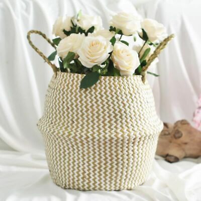 Foldable Seagrass Flower Belly Basket Storage Plant Pot Laun