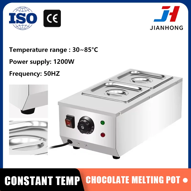 JH Stainless Steel Chocolate Melter 2/3/4 Pots 1200W 30-85℃ Temp Control Commerc
