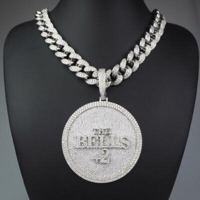 Pre-owned Nsg 5ct Moissanite Men's Custom Fully Filed Name Number 3d Disk Pendant 925 Silver In White