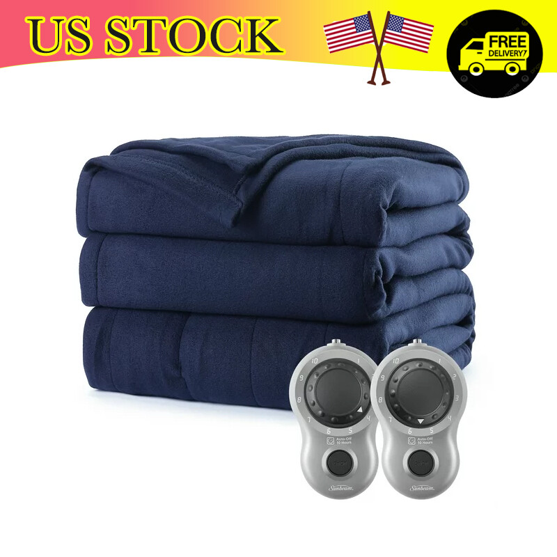 NEW Queen Size Fleece Electric Heated Blanket Bedding Heating Throw Blanket Blue