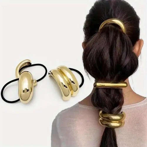 Vintage Punk Metall Kreuz Elastisch Haarschleife für Frauen Beige