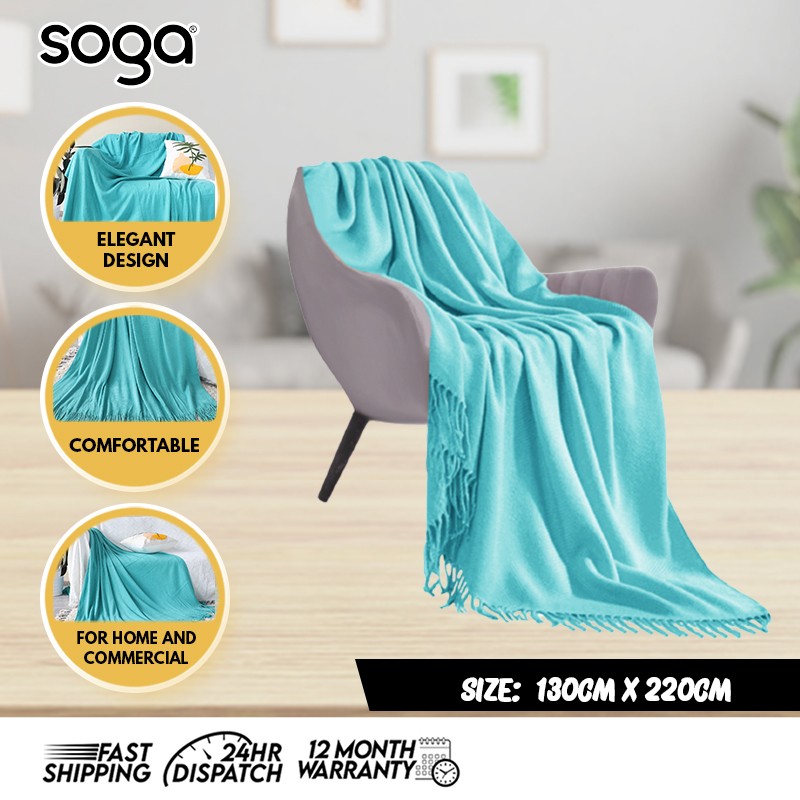 SOGA Teal Acrylic Knitted Throw Blanket 130x220cm