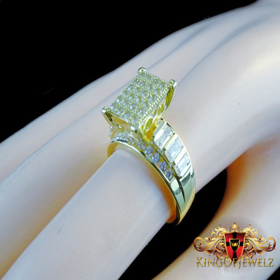 Pre-owned King Of Jewelz Real 10k Yellow Gold Princess Cut Cinderella Gorgeous Ring White Lab Diamond