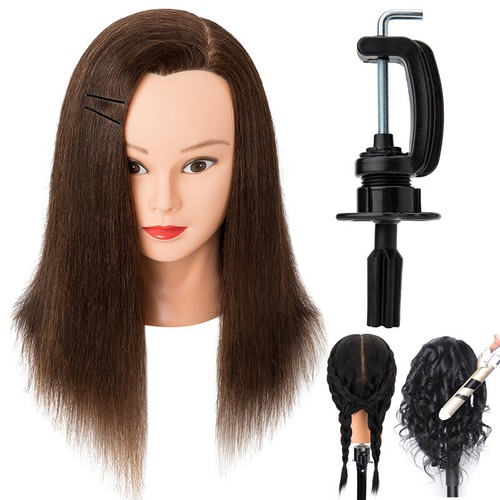 Human Hair Mannequin Head Manikin Training Cosmetology Doll 