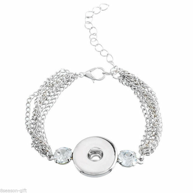 Snap Bracelet Fit Snap Button 18mm. Chain Resin Rhinestone Silver 15.5cm length