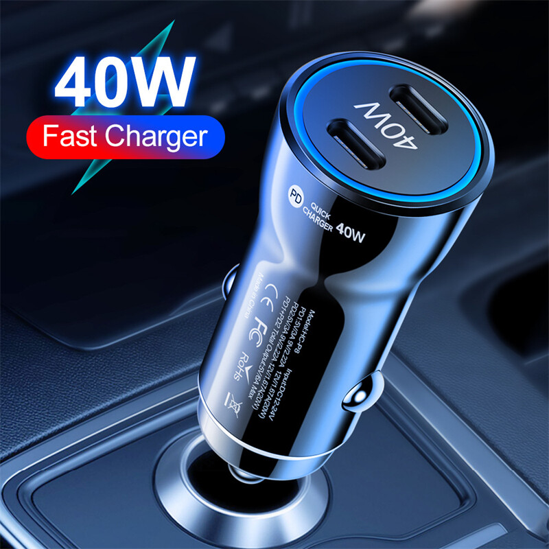 40W Dual Type-C Fast Car Charger &Type-C Cable For Samsung Galaxy S24 S23 Ultra