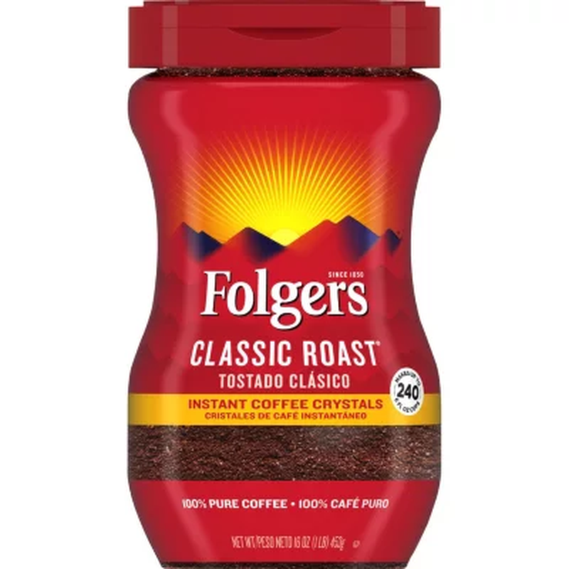 Folgers Classic Roast Instant Coffee Crystals 16 Oz - FREE S